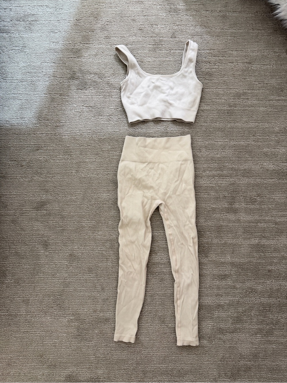 Seamless High-Waist Ribbed Leggings in Cream